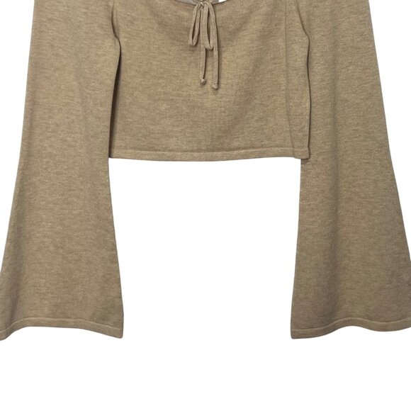 Dee Elly Sweater Cropped Womens Large Beige Bell Sleeve New WOT - Picture 4 of 7